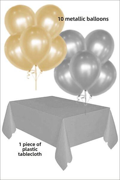 karanca parti süs 5 Gold 5 Silver Metallic Balloons 1 Piece Plastic Silver Co...