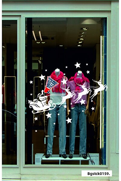 bizerk görsel Anul Nou 2026 Vitrina Magazin La mulți ani Moș Crăciun Căprioar...