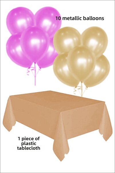 karanca parti süs 1 قطعة غطاء طاولة بلاستيكي ذهبي 5 بالونات ذهبية 5 بالونات وردية معدنية مجموعة زينة للحفلات