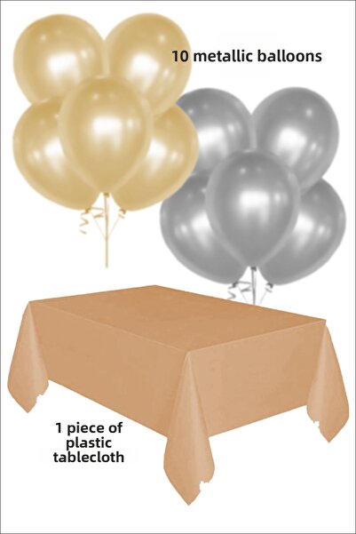 karanca parti süs 1 Piece Gold Tablecloth 5 Gold 5 Silver Metallic Balloon Pa...