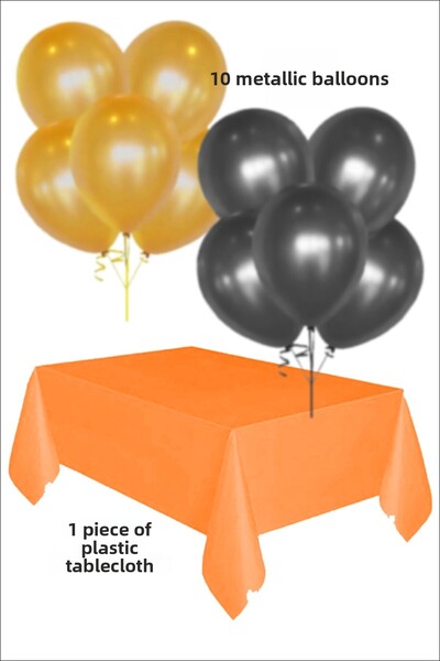 karanca parti süs 1 Piece Orange Tablecloth 5 Black 5 Orange Metallic Balloon...