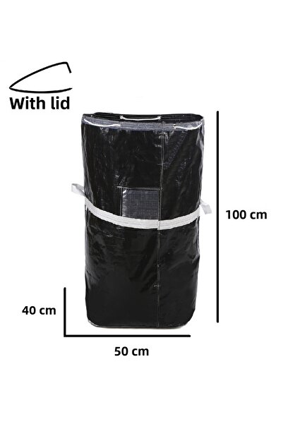 JokeyAmbalaj حقيبة حمل القماش المشمع للعمل المنزلي مقاس 50 × 40 مقاس 100 سم مع غطاء وحبل وجيب 170 جرامًا. حقيبة من القماش - (أسود)