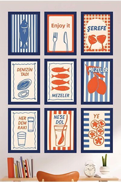 UNT Set de panouri de perete retro pentru bar și bucătărie – 9 bucăți, imprim...