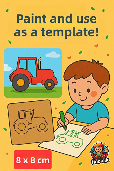 Eymen Hobi 5 Pieces Hobidik 8X8 cm Wooden Painting Template – Educational Dra...