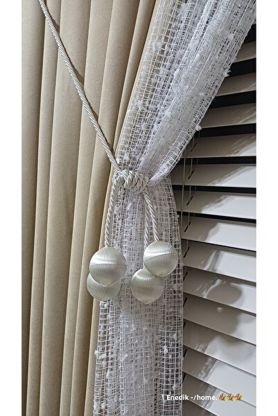 venedik home Екру цвят копринен калъф 4-компонентен тюл и закрепващо устройст...