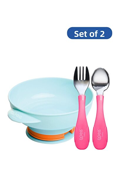 Wee Baby Super Vacuum Plate and Steel Spoon Fork Set Girl