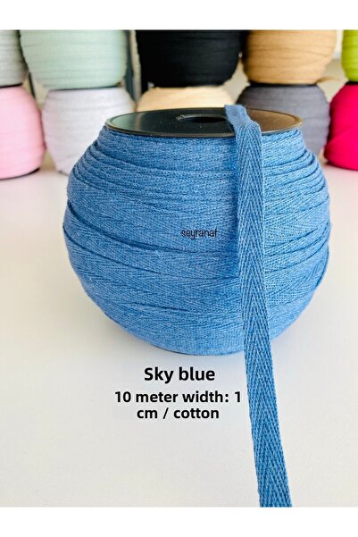 seyranat 10 metri lățime 1 cm culoare albastru cer bumbac țesătură îngustă-borduri în dinte de pește-șiră-extrafor-cusut pentru acoperire