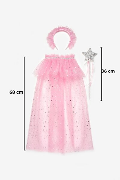 Le Mabelle Pink Silver Star Patterned Girl's Cape Staff and Crown Set