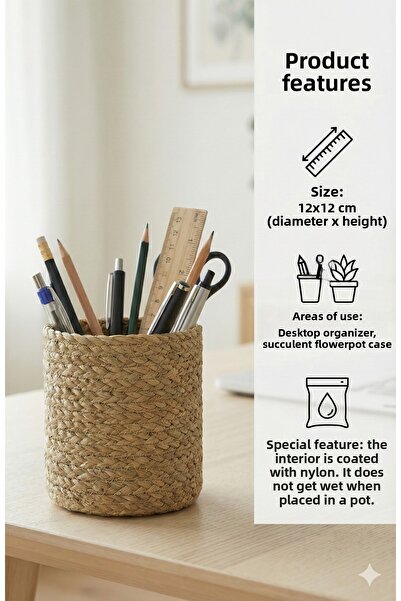 sever ithalat Knitted Round Basket Made of Natural Fibers Cobalt I, Sold Individually in 6 Different Sizes