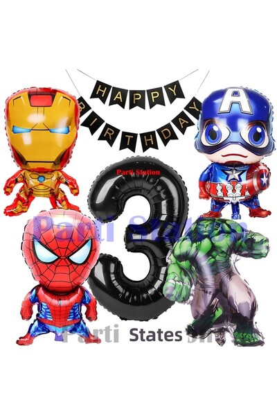 Parti Station Avengers Concept 3 Years Old Balloon Set Avengers Hulk Iron Man...