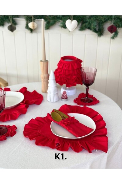 KaiAtelier 2-Piece Lovely Heart Ruffled Linen Placemat / American Style Placemat