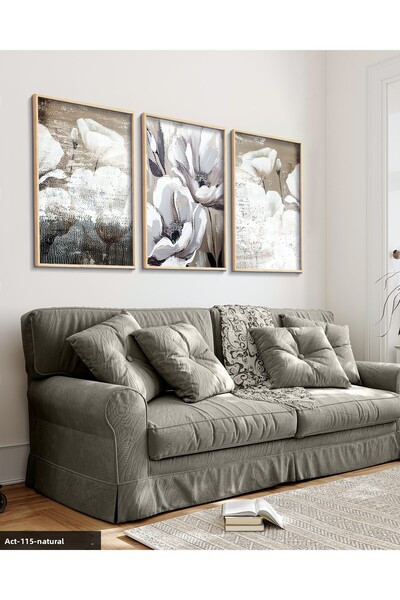 CeSht Pictură în ulei cu aspect de floare albă, 3 bucăți, cu rame din lemn ACT