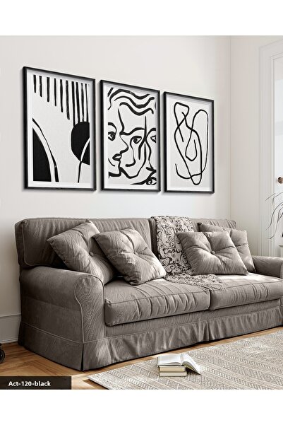 Evinemoda Portrete și artă abstractă 3 piese pictură înrămată cu lemn negru ACT