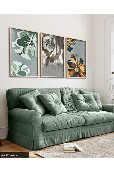 Evinemoda Flori colorate 3 piese pictură înrămată în lemn ACT
