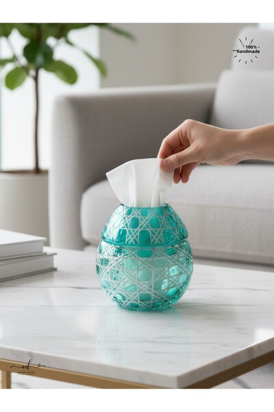 AKDEN STORE Cutting Decor Glass Handcrafted Czech Al Napkin Holder, Table Decoration