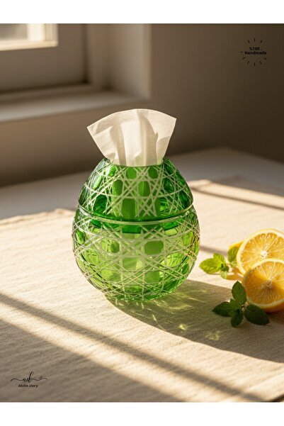 AKDEN STORE Cutting Decor Glass Handcrafted Czech Al Napkin Holder, Table Decoration