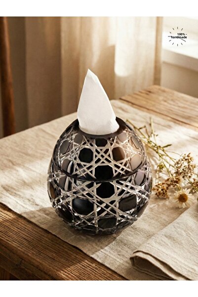 AKDEN STORE Cutting Decor Glass Handcrafted Czech Al Napkin Holder, Table Decoration