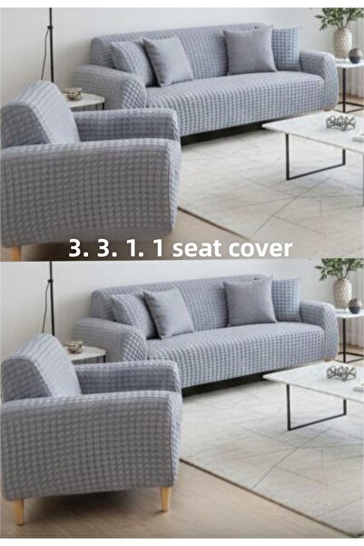 SENNORA Puf Desen Skirtless Sofa Cover 3311 Elastic Washable Sofa Bed Set Cover