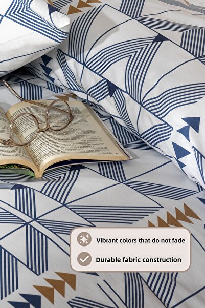 Elart Marcus Duvet Cover Set Single Size 100% Cotton Ranforce Fitted Sheet (160X220 cm) Blue