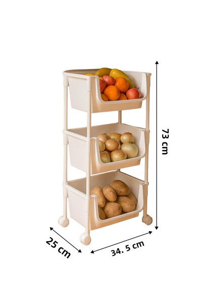 Kitchen Life رف منظم بثلاث طبقات مع عجلات، خزانة ألعاب، رف للمطبخ، رف للحمام، سلة تنظيم للمخزن