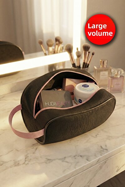 Deftion حقيبة مكياج كبيرة من بلاك أويستر مع مقبض وسحاب