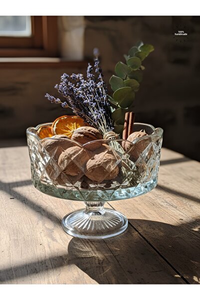 AKDEN STORE Cutting Decor Handcrafted Glass Bowl, Presentation Bowl, Appetizer Bowl