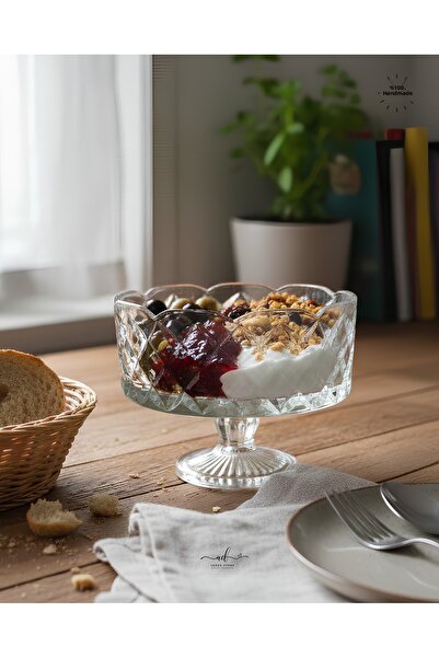 AKDEN STORE Cutting Decor Handcrafted Glass Bowl, Presentation Bowl, Appetizer Bowl