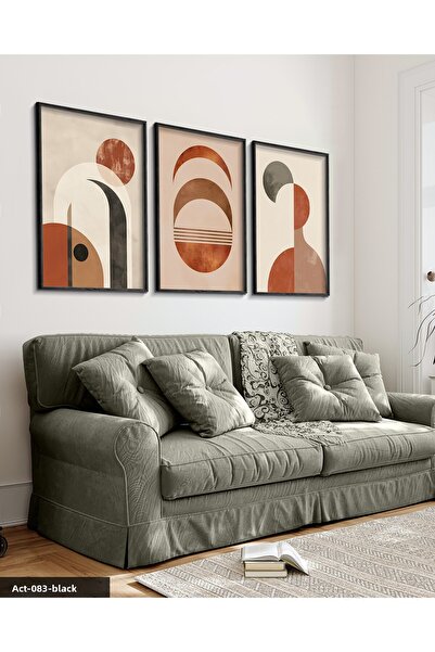 Evinemoda Αφηρημένα μοτίβα 3 τεμαχίων ζωγραφική σε μαύρο ξύλινο πλαίσιο
