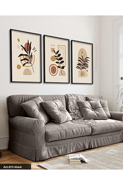 Evinemoda Tablou cu frunze, 3 piese, cu rama din lemn negru