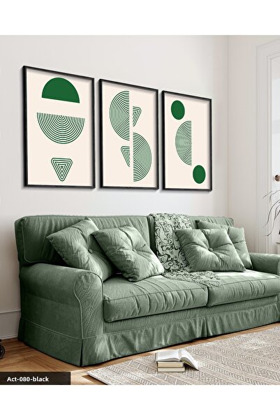 Evinemoda Model abstract verde 3 piese pictură înrămată cu lemn negru
