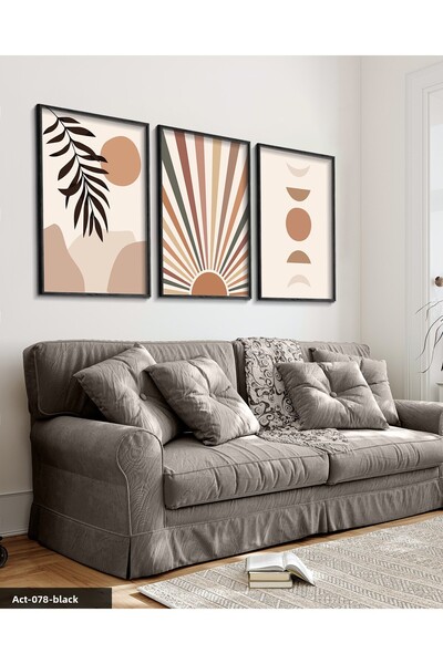 Evinemoda Αφηρημένο σχέδιο 3 τεμαχίων ζωγραφική με μαύρο ξύλινο πλαίσιο