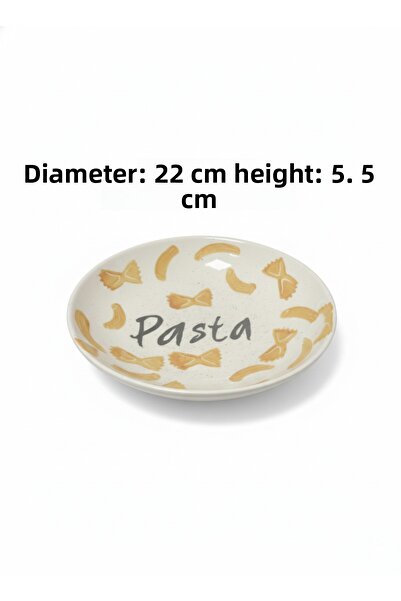 ŞURA MUTFAK 2 Pieces 22 cm Ceramic Deep Pasta Plate Cream Patterned