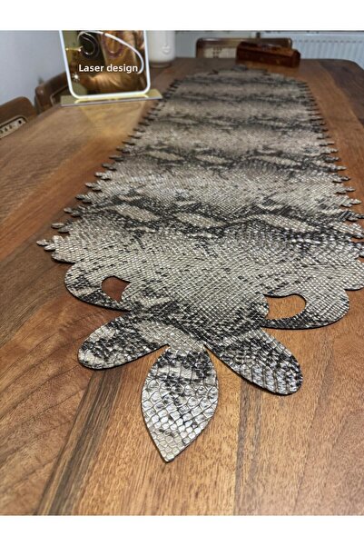 EHA LAZER Ecru Beige Cream Mix Color Custom Pattern Faux Leather Runner