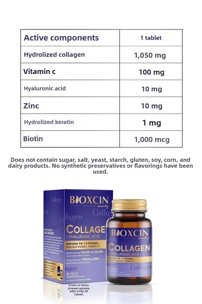 Bioxcin Beauty Collagen 30 Tablets - Tip1 Tip 3 Hydrolyzed Collagen 5 Pieces