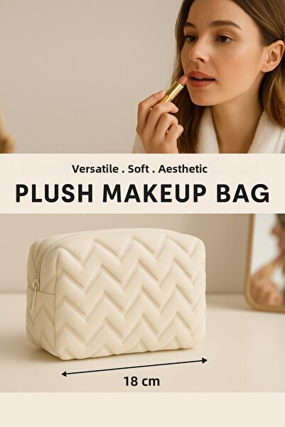 YILDIZ DİJİTAL HOME Punch Embroidered Zigzag Makeup Bag – Natural Fabric Travel Organizer, Purse, Wallet, Pencil Case