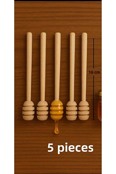 WoodBay Wooden Handmade Natural Honey Spoon 5 Pieces - 16 cm Wooden Dipper Honey Spoon