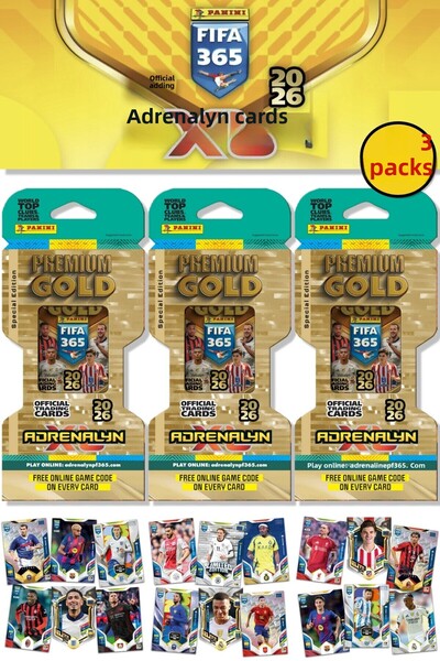 TOYFEST Panini Premium Gold 2026 Adrenalyn XL Football Player Card Special Edition (3 Packs 30 Cards)