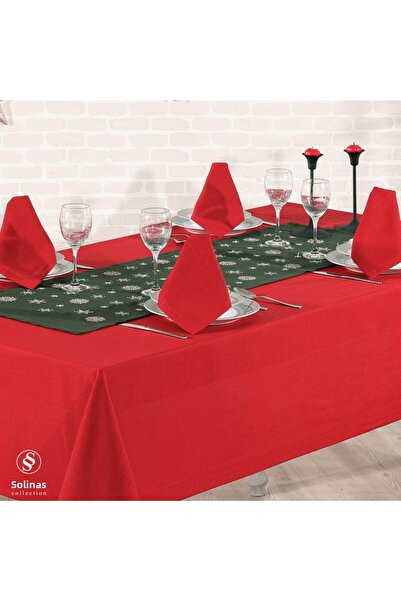Solinas Collection Mila Gardenya Fabric 14 Piece Red Tablecloth Embroidered Runner and Red Napkin