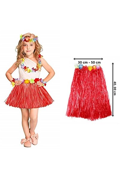 Tuncel Store تنورة هاواي هولا باللون الأحمر 40 سم (5389)