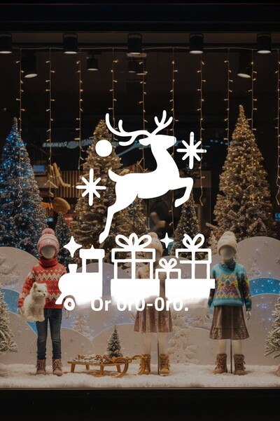 MIGNATIS Glass Sticker with Deer and New Year Train Design - New Year Window Display Decor