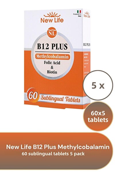 New Life B12 Plus Methylcobalamin - 5 عبوات تحتوي على 60 قرصًا