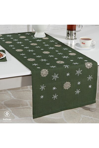 Solinas Collection Runner brodat verde din țesătură Mila Gardenya