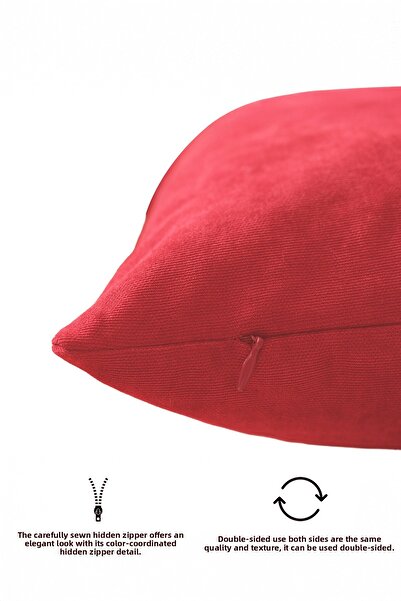 ASDİVA Cozy Suede Textured Plain Punch (Punch) Style Decorative Throw Pillow Cover with Optional Sizes - Red