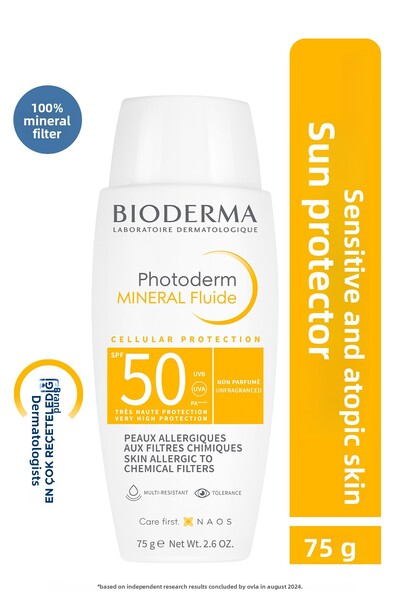 Bioderma Photoderm Mineral Fluid Spf50+ High Protection Face and Body Sunscreen for Very Sensitive Skin 75 Gr