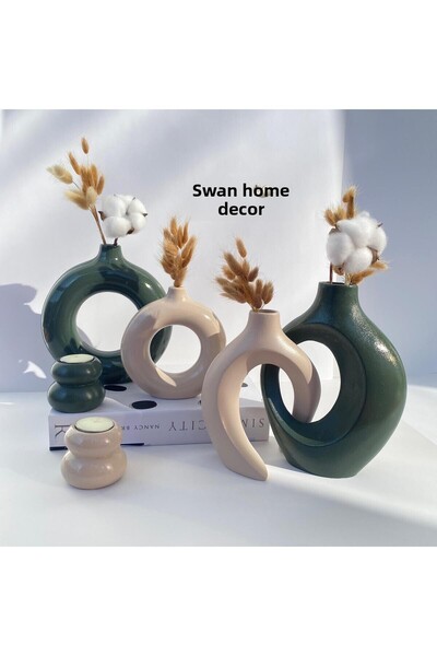 kuğu home dekor Dear Vase Ring Vase Set with Candle Holder Decorative