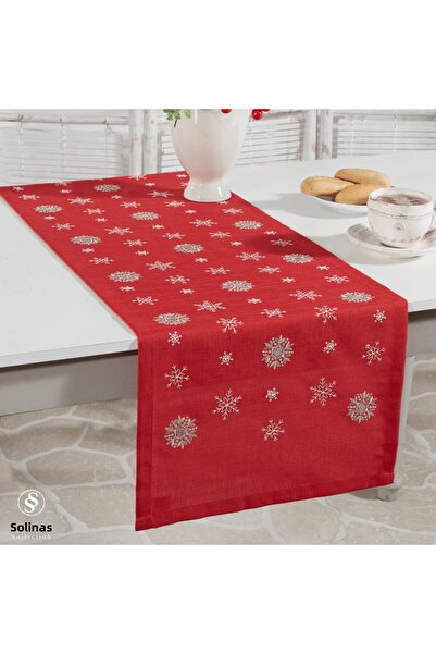 Solinas Collection Runner brodat roșu din țesătură Mila Gardenya