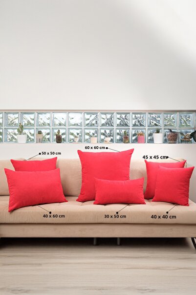 ASDİVA Cozy Suede Textured Plain Punch (Punch) Style Decorative Throw Pillow Cover with Optional Sizes - Red