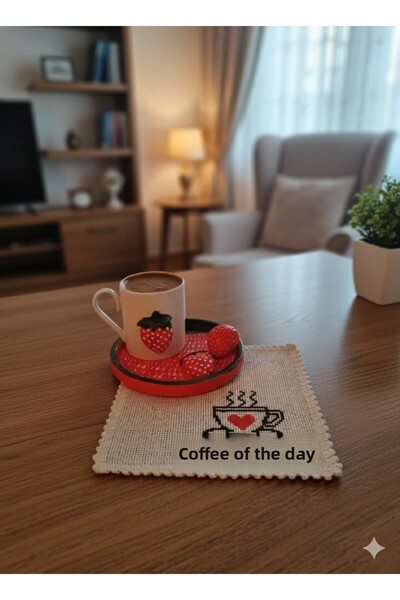 RivelCandle طقم فنجان قهوة تركية وفوط مائدة مصنوعة يدويًا من شركة فراولة دريم...