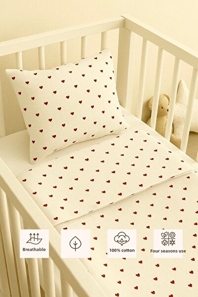 Sevza Kids 100% Cotton 2-Piece Muslin Baby Duvet Cover Set - Heart Pattern - 90X100 35X45