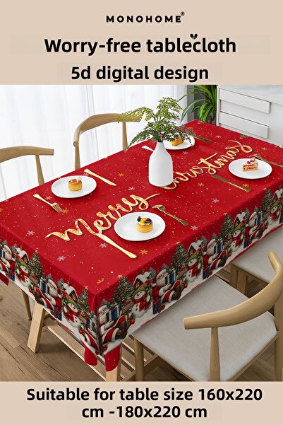 MonoHome Christmas Tablecloth New Year's Eve- 5D Digital Design Special Weaving Merry Christmas Red